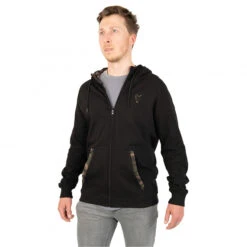 Fox Carp Men's LW Zip Hoodie (black/camo) -Hunting Equipment Store fox carp mens lw zip hoodie blackcamo 2